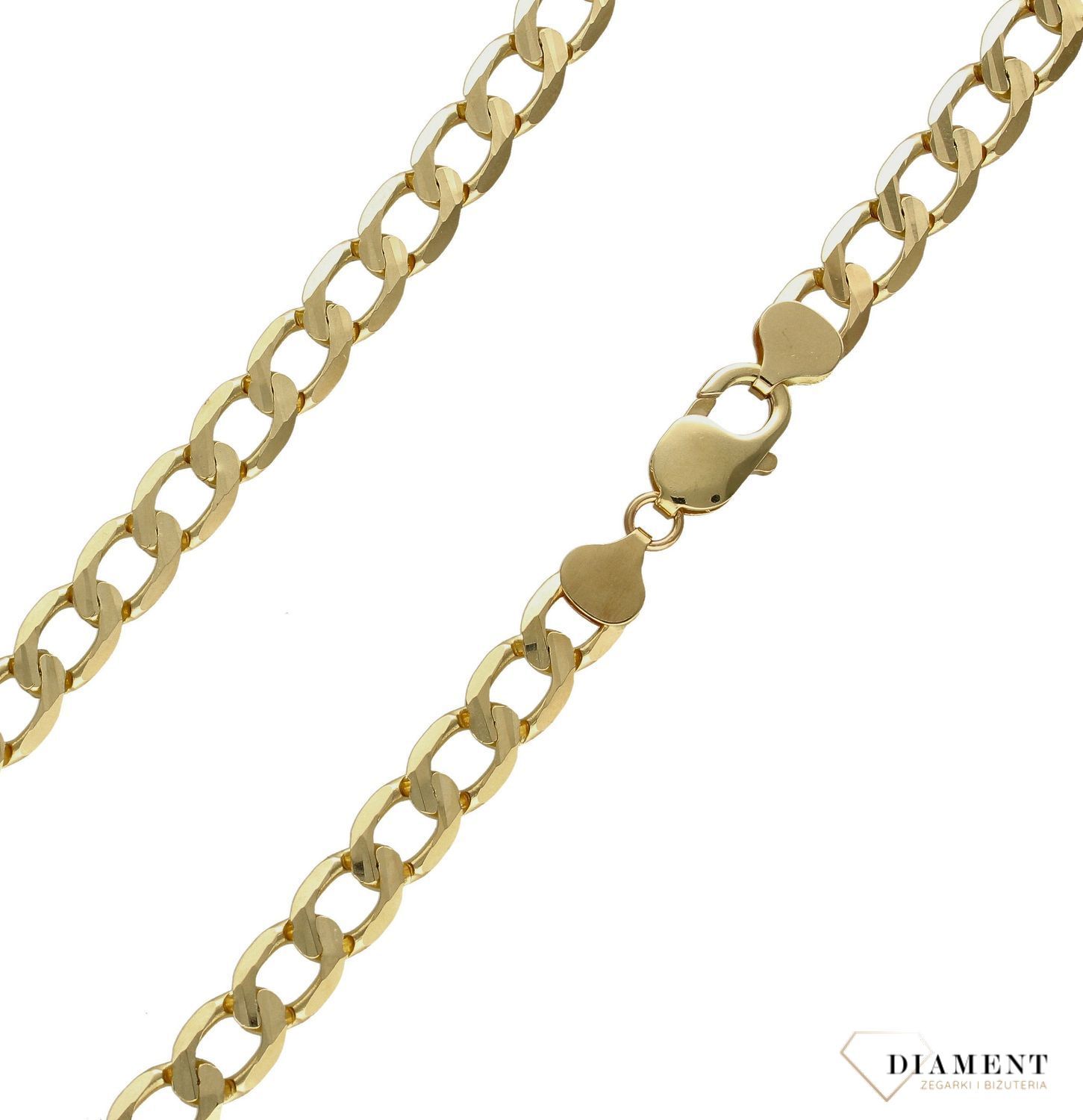 Złoty łańcuszek 585 pancerka 8 mm DIA-LAN-7859PAVE-585 8mm. Klasyczny i uniwersalny łańcuszek o splocie pancerki, wykonany z żółtego złota próby 585 o wadze około 34,33 gram. Łańcuszki to uniwersalne dodatki, które sprawdzają (1).jpg